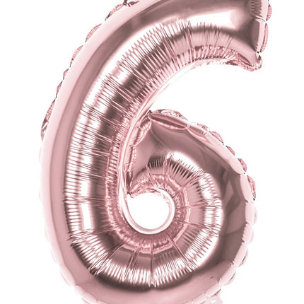 Feestbazaar Cijfer Ballon '6' Folie Rosé Goud 36cm