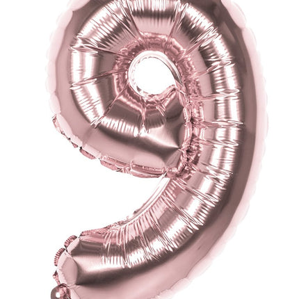Feestbazaar Cijfer Ballon '9' Folie Rosé Goud 36cm