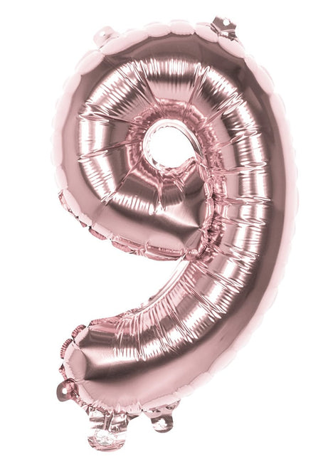 Feestbazaar Cijfer Ballon '9' Folie Rosé Goud 36cm