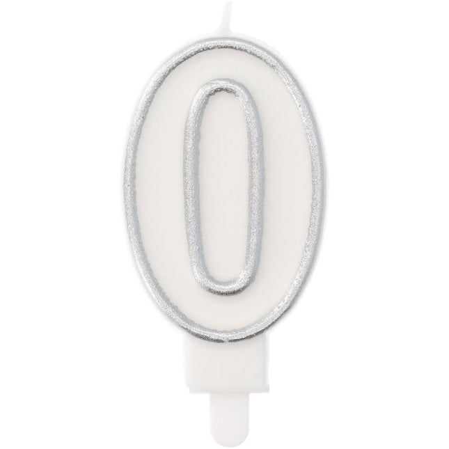 Feestbazaar Cijferkaars '0' Wit Zilver Chique (9cm)