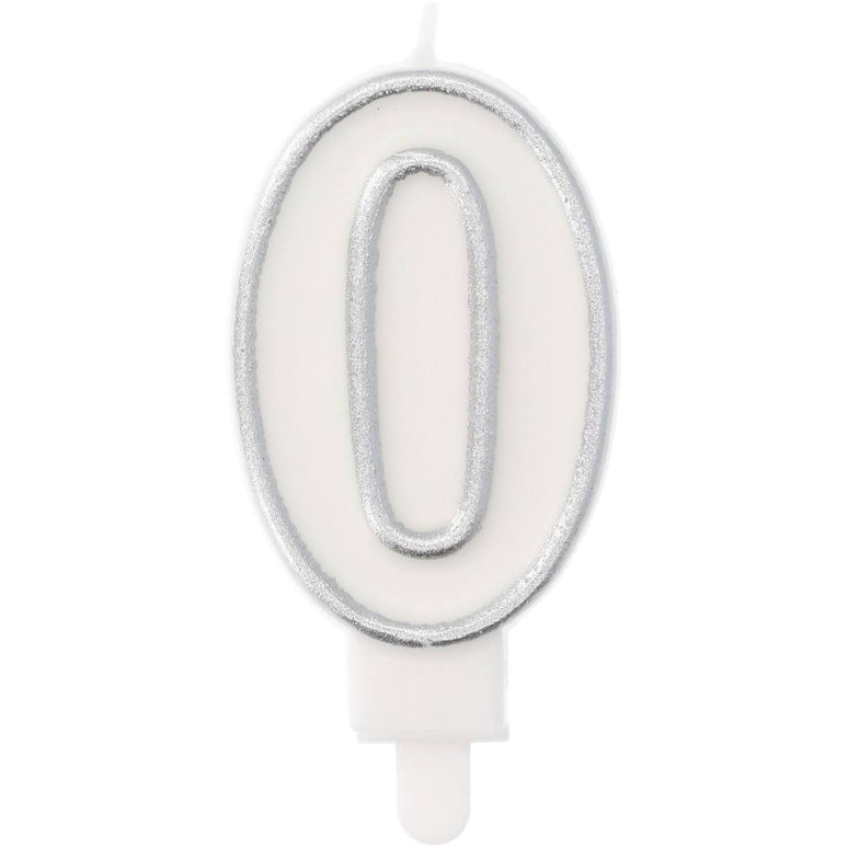 Feestbazaar Cijferkaars '0' Wit Zilver Chique (9cm)