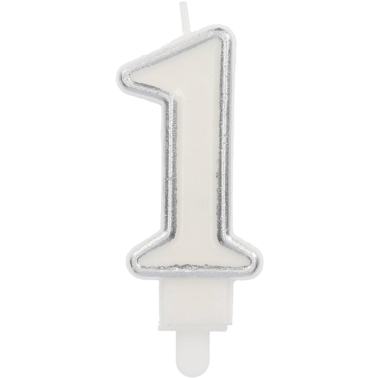 Feestbazaar Cijferkaars '1' Wit Zilver Chique (9cm)