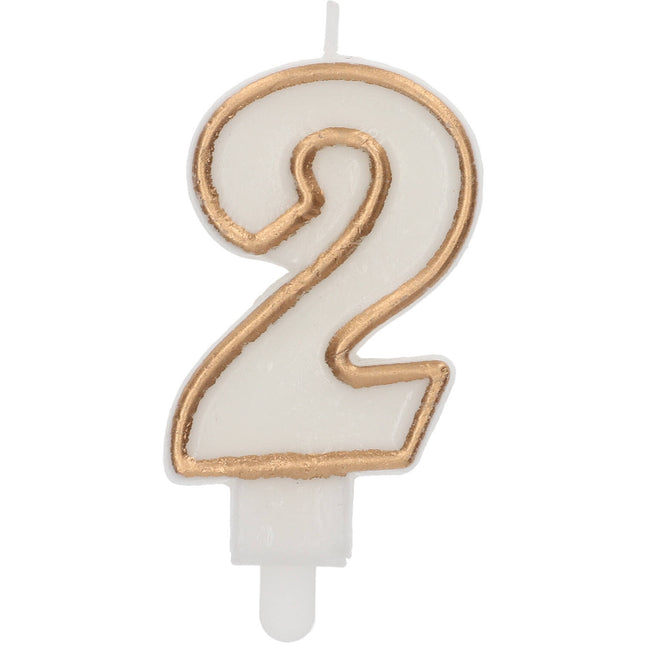 Feestbazaar Cijferkaars '2' Wit Goud Chique (9cm)