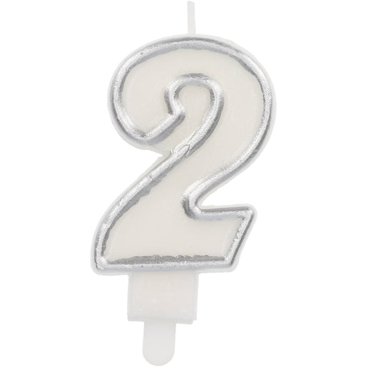 Feestbazaar Cijferkaars '2' Wit Zilver Chique (9cm)