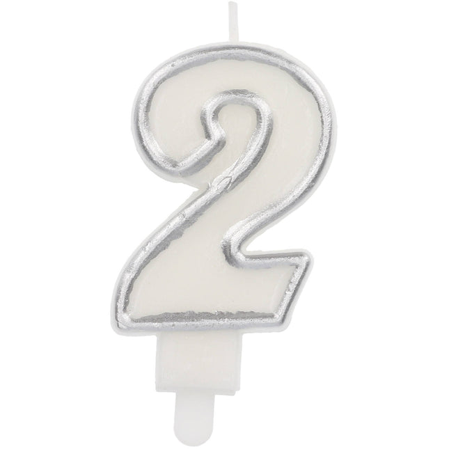 Feestbazaar Cijferkaars '2' Wit Zilver Chique (9cm)