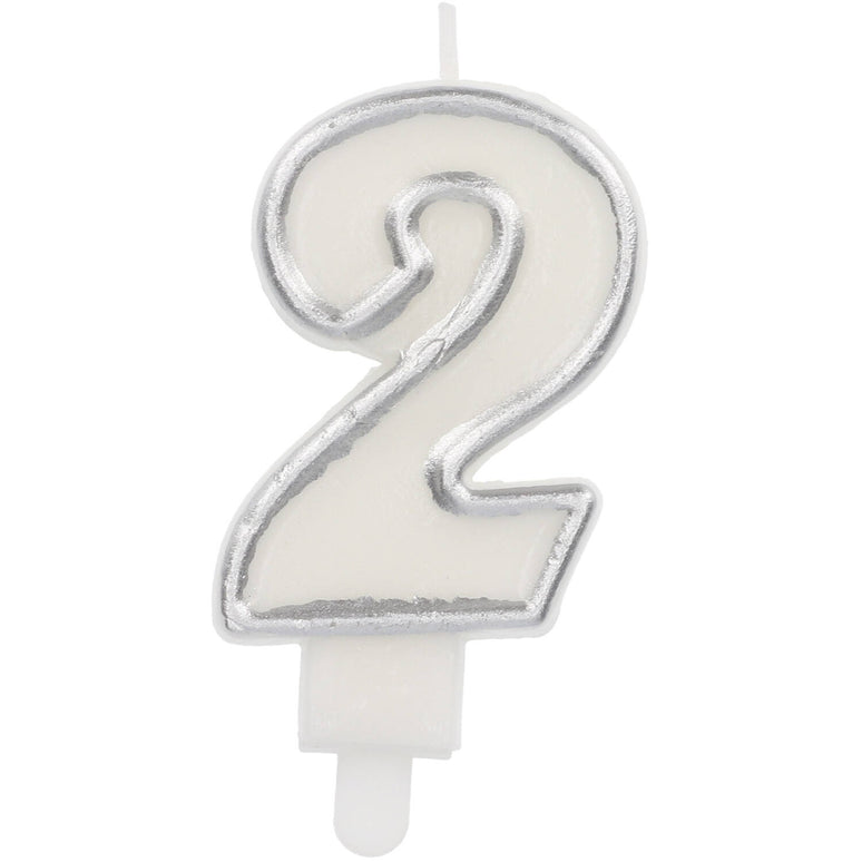 Feestbazaar Cijferkaars '2' Wit Zilver Chique (9cm)