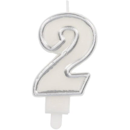Feestbazaar Cijferkaars '2' Wit Zilver Chique (9cm)