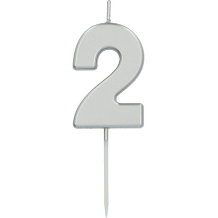 Feestbazaar Cijferkaars '2' Zilverkleurig 5cm