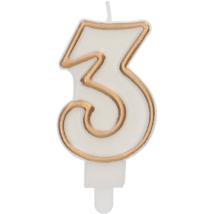 Feestbazaar Cijferkaars '3' Wit Goud Chique (9cm)