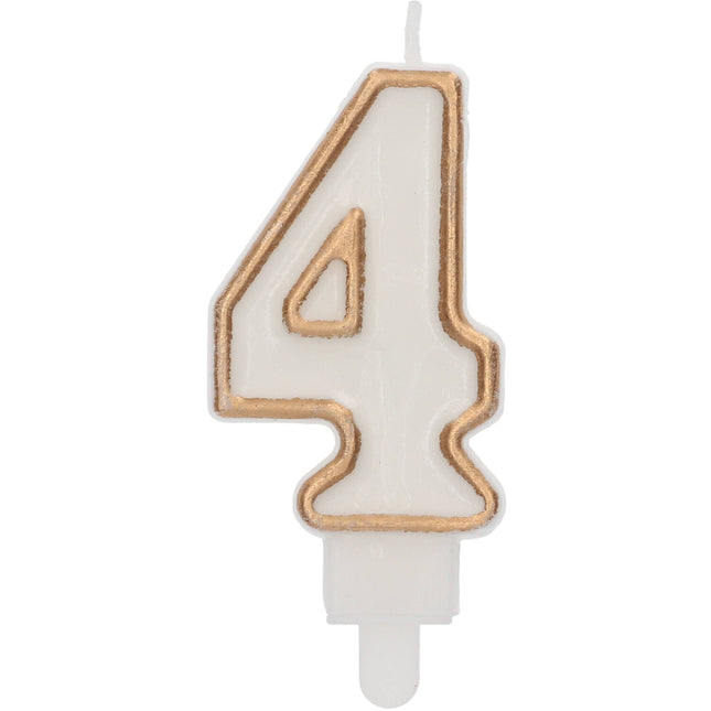 Feestbazaar Cijferkaars '4' Wit Goud Chique (9cm)