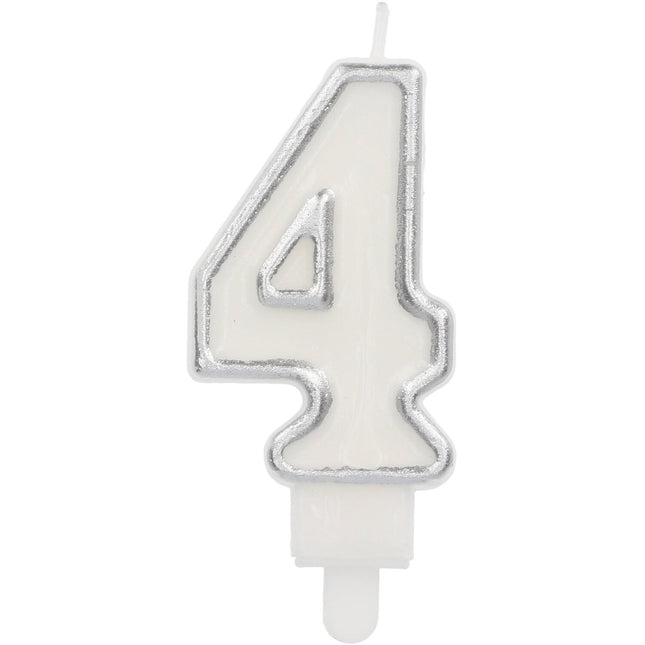 Feestbazaar Cijferkaars '4' Wit Zilver Chique (9cm)