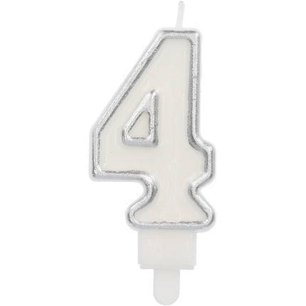 Feestbazaar Cijferkaars '4' Wit Zilver Chique (9cm)