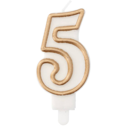 Feestbazaar Cijferkaars '5' Wit Goud Chique (9cm)