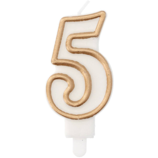 Feestbazaar Cijferkaars '5' Wit Goud Chique (9cm)