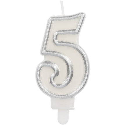 Feestbazaar Cijferkaars '5' Wit Zilver Chique (9cm)
