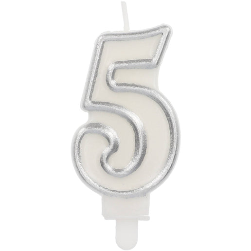 Feestbazaar Cijferkaars '5' Wit Zilver Chique (9cm)