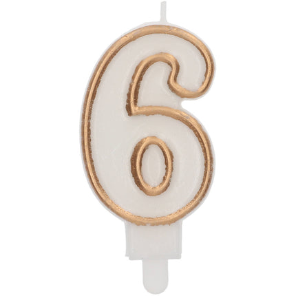 Feestbazaar Cijferkaars '6' Wit Goud Chique (9cm)