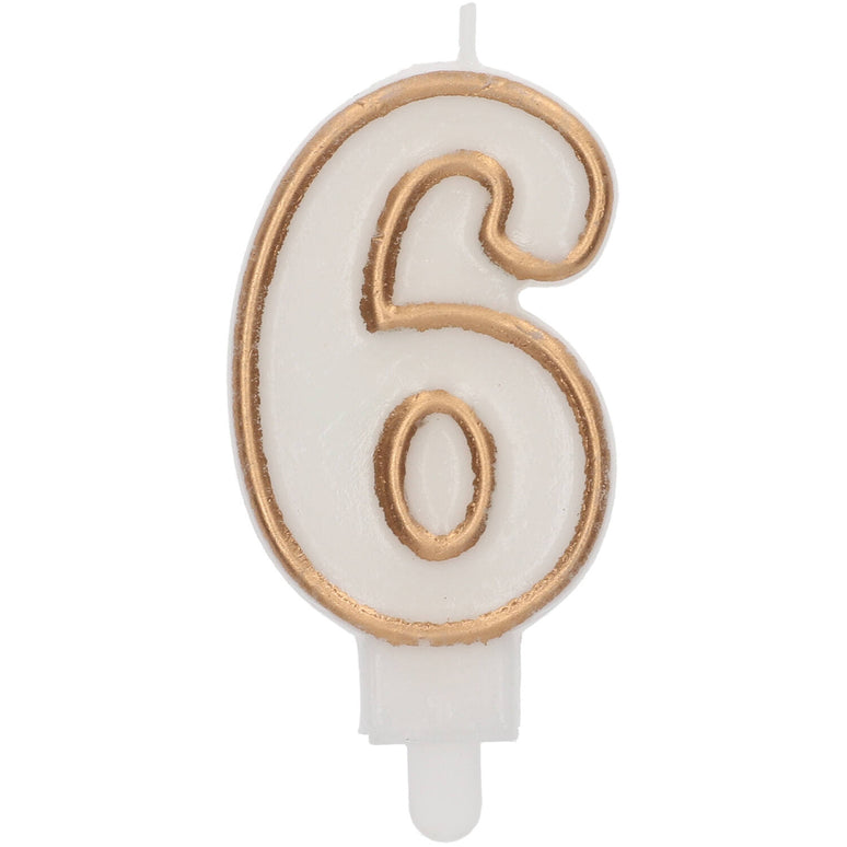Feestbazaar Cijferkaars '6' Wit Goud Chique (9cm)