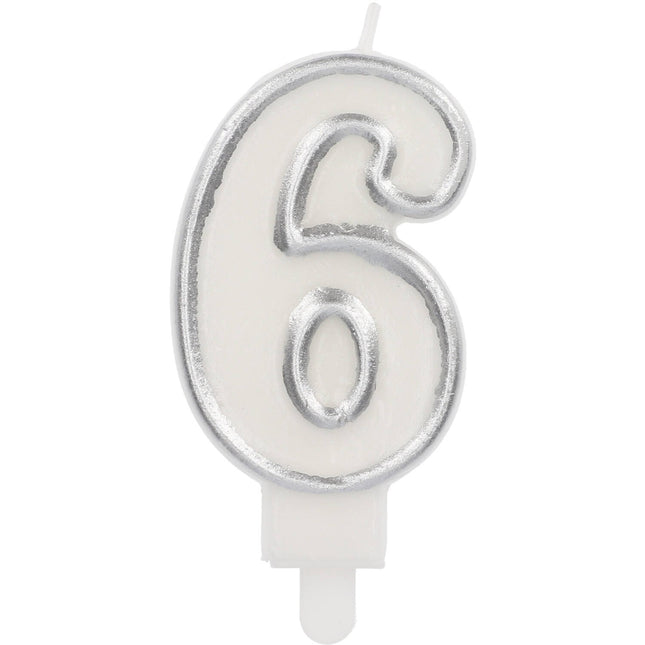 Feestbazaar Cijferkaars '6' Wit Zilver Chique (9cm)