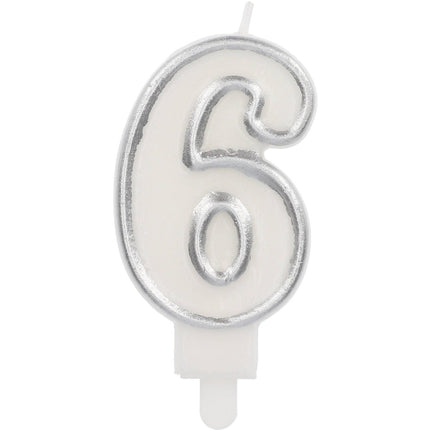 Feestbazaar Cijferkaars '6' Wit Zilver Chique (9cm)
