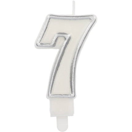 Feestbazaar Cijferkaars '7' Wit Zilver Chique 9cm