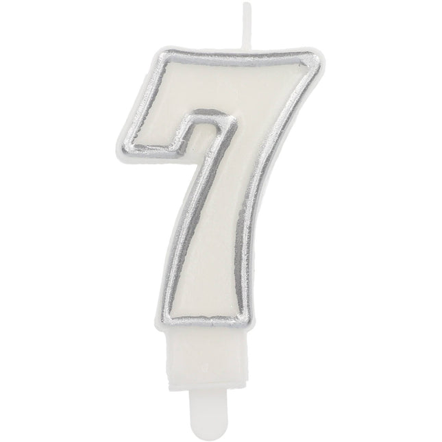 Feestbazaar Cijferkaars '7' Wit Zilver Chique 9cm