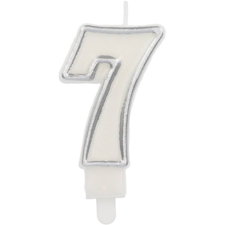 Feestbazaar Cijferkaars '7' Wit Zilver Chique 9cm
