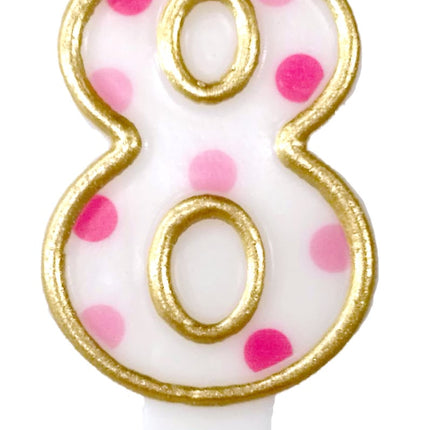 Feestbazaar Cijferkaars '8' gespikkeld roze
