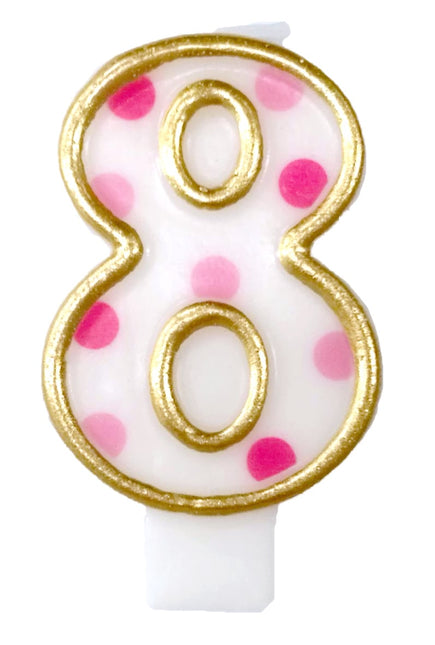 Feestbazaar Cijferkaars '8' gespikkeld roze