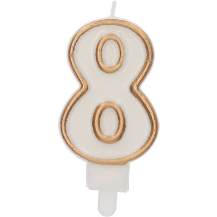Feestbazaar Cijferkaars '8' Wit Goud Chique (9cm)