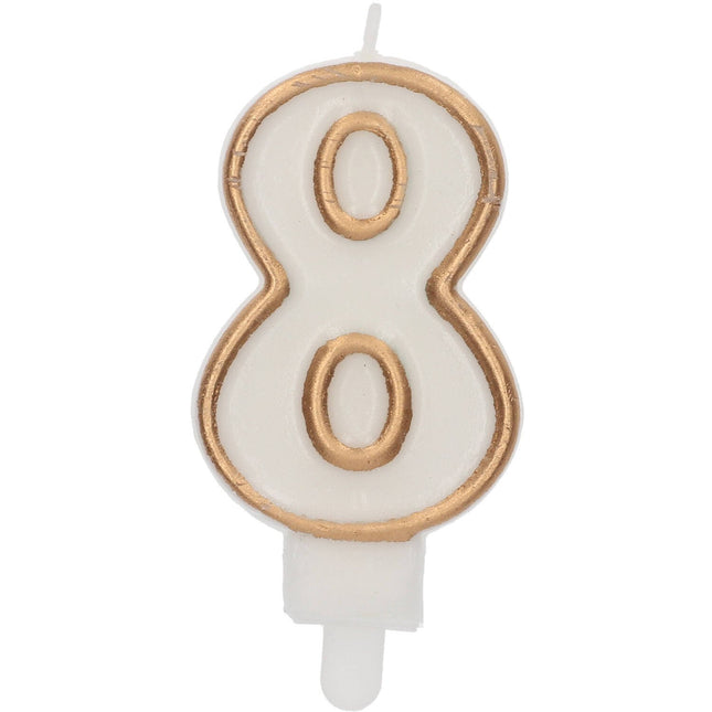 Feestbazaar Cijferkaars '8' Wit Goud Chique (9cm)