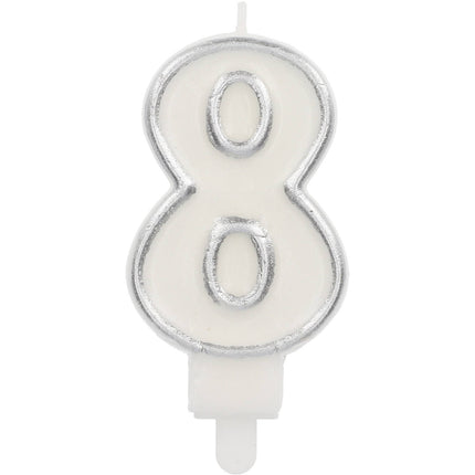Feestbazaar Cijferkaars '8' Wit Zilver Chique (9cm)
