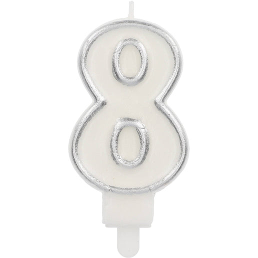 Feestbazaar Cijferkaars '8' Wit Zilver Chique (9cm)