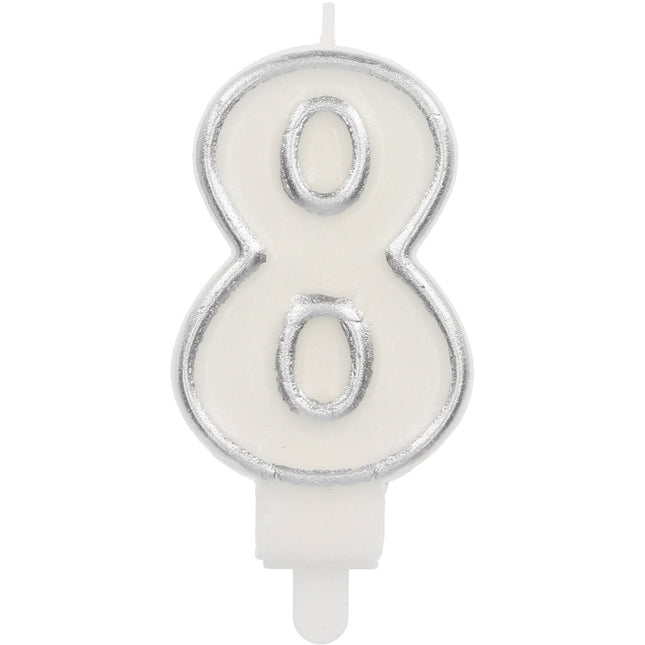 Feestbazaar Cijferkaars '8' Wit Zilver Chique (9cm)