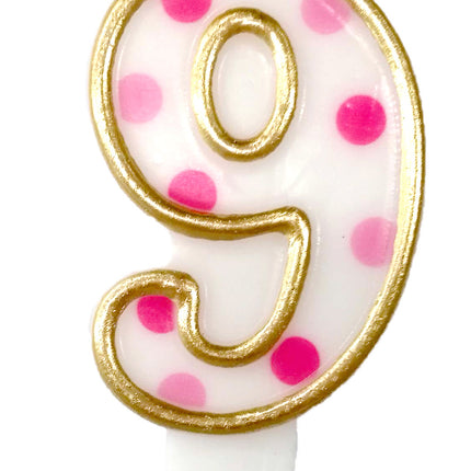 Feestbazaar Cijferkaars '9' gespikkeld roze