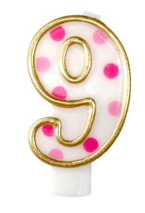 Feestbazaar Cijferkaars '9' gespikkeld roze