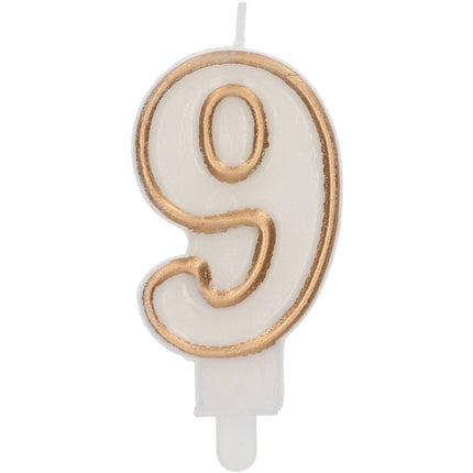 Feestbazaar Cijferkaars '9' Wit Goud Chique (9cm)