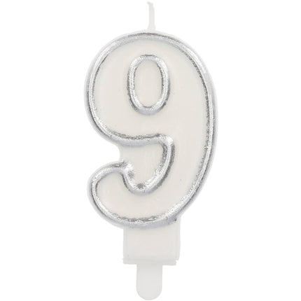 Feestbazaar Cijferkaars '9' Wit Zilver Chique (9cm)