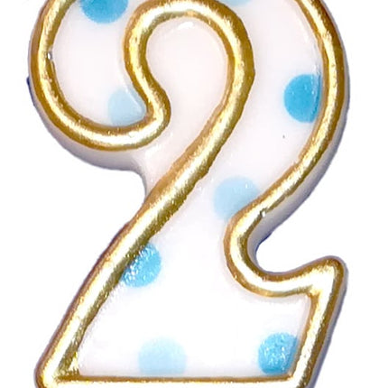 Feestbazaar Cijferkaars gespikkeld blauw '2'