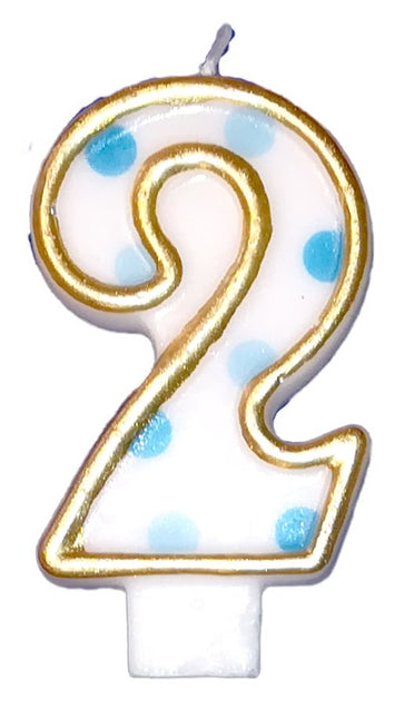 Feestbazaar Cijferkaars gespikkeld blauw '2'