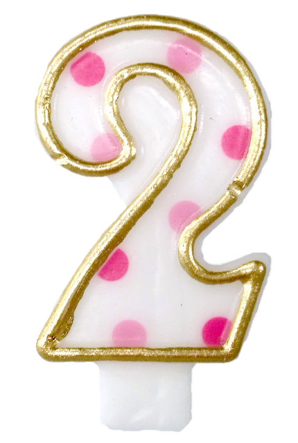 Feestbazaar Cijferkaars roze '2' gespikkeld