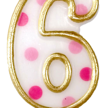 Feestbazaar Cijferkaars roze '6' gespikkeld