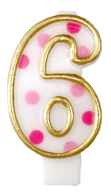 Feestbazaar Cijferkaars roze '6' gespikkeld