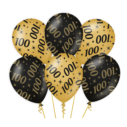Feestbazaar Classy Ballonnen 100 Jaar Zwart/Goud (6st)