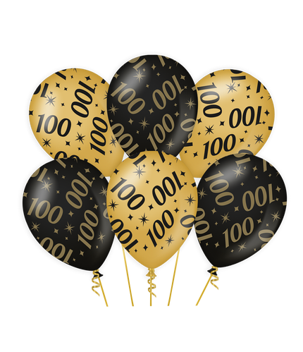 Feestbazaar Classy Ballonnen 100 Jaar Zwart/Goud (6st)