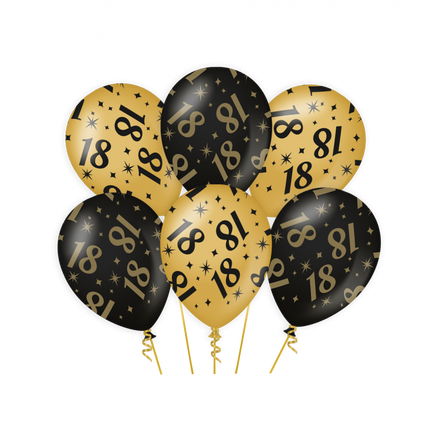 Feestbazaar Classy Ballonnen 18 Jaar Zwart/Goud (6st)