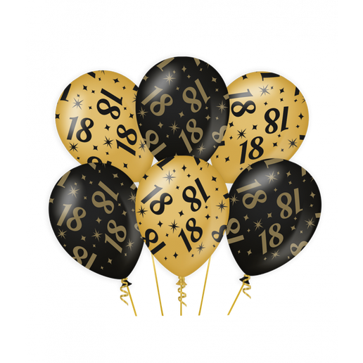 Feestbazaar Classy Ballonnen 18 Jaar Zwart/Goud (6st)