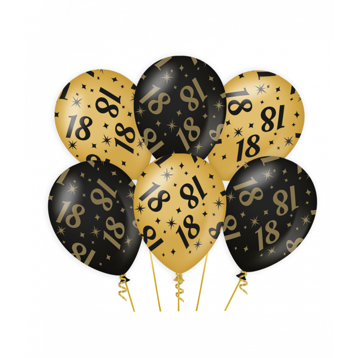 Feestbazaar Classy Ballonnen 18 Jaar Zwart/Goud (6st)
