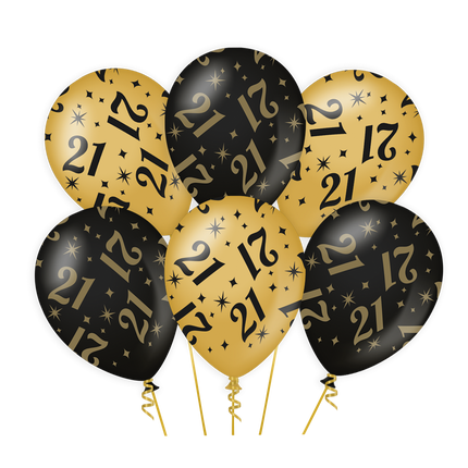 Feestbazaar Classy Ballonnen 21 Jaar Zwart/Goud (6st)