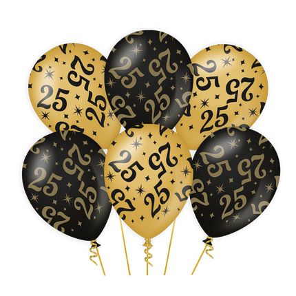 Feestbazaar Classy Ballonnen 25 Jaar Zwart/Goud (6st)